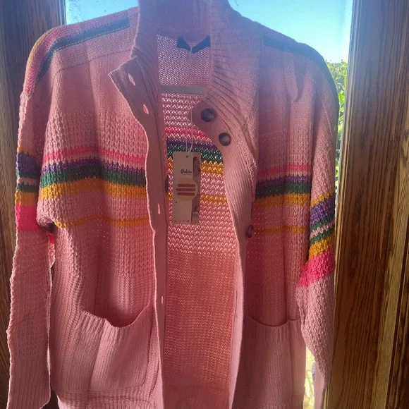 Pink Stripe Cable Knit Cardigan Summer Sweater. Size: Medium (8-10) NWT - Picture 8 of 10